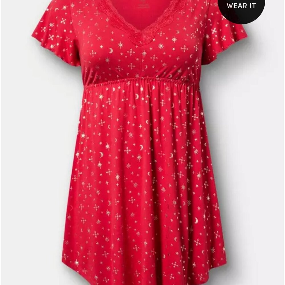Torrid Snowflake Shine Super Soft Lace Trim Babydoll Sleep Gown - Picture 2 of 3